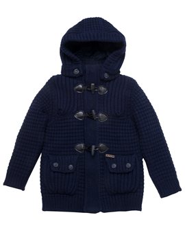 Bark Knitted Duffle Coat with Removable Hood