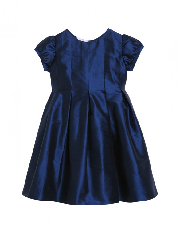 Girls Dark Blue Silk Party Dress with Optional Bow