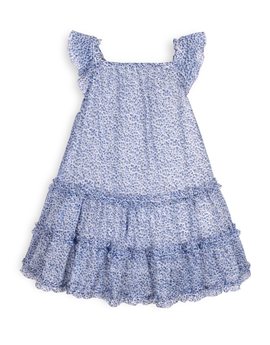 TROIZENFANTS Girls Blue Floral Print Summer Dress
