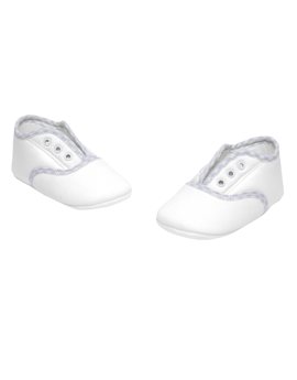 Baby Boy White Cotton Soft Shoes with Check Trim