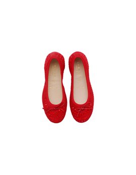 Girls Red Embellished Ballerina Shoes
