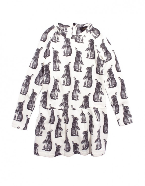 Girls Soft Cotton Fleece Rabbit Print Dress
