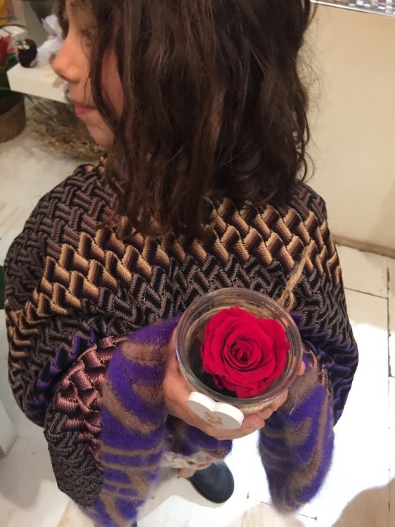 Διαλέγει και ένα τριαντάφυλλο για την κολλητή της...