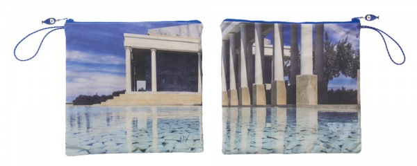 Waterproof Summer Beach Pouch with photo of Amanzoe printed on it.