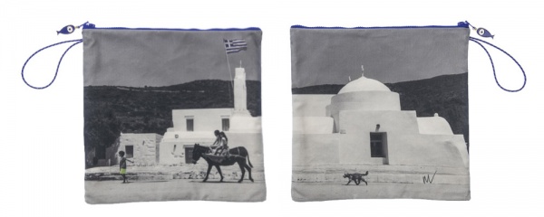 Waterproof Summer Beach Pouch with photo of Sifnos printed on it.
