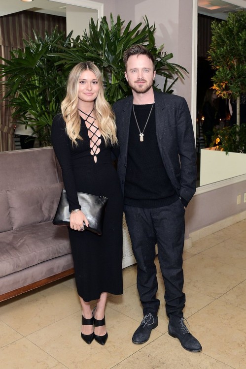 WEST HOLLYWOOD, CA - FEBRUARY 26: Lauren Parsekian and Aaron Paul attend an intimate dinner celebrating ChopardÕs Journey to Sustainable Luxury hosted by Colin & Livia Firth and Caroline Scheufele on February 26, 2016 in West Hollywood, California. (Photo by Stefanie Keenan/Getty Images for Chopard) *** Local Caption *** Lauren Parsekian;Aaron Paul