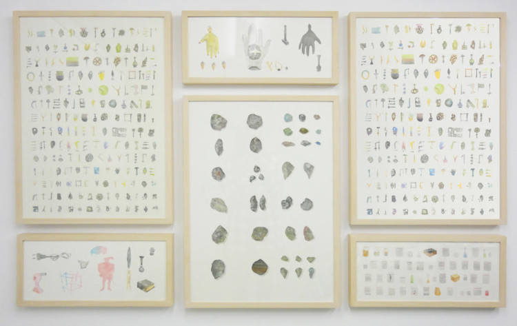 Giorgos Gerontides, Collected Objects, colored dust on paper, dimensions variable