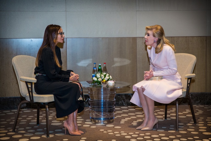 Η κυρία Μαριάννα Β. Βαρδινογιάννη και η Αντιπρόεδρος και Πρώτη Κυρία του Αζερμπαϊτζάν, Mehriban Aliyeva σε ιδιαίτερη συνάντηση